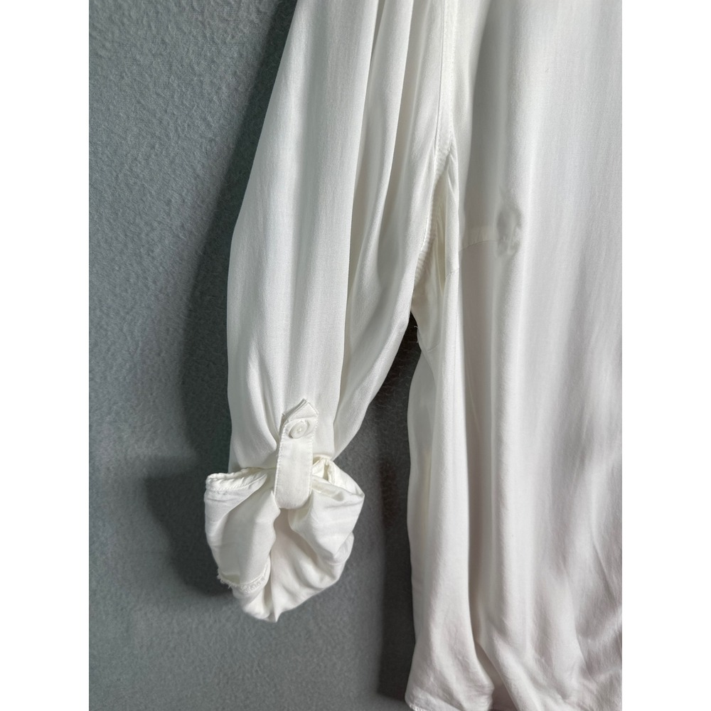 Casa Cabana‎ White Button Down Shirt Roll Tab Sleeve Pocket Detail Women's 1X - Picture 3 of 8